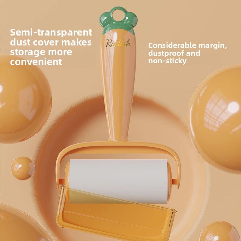 Tearable Carrot Lint Roller Strong Brush for Clothes Pet Hair with Replaceable Paper