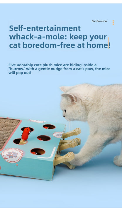 Multi Functional Cat Scratching Board with Teaser Toy Interactive Whack a Mole Game Corrugated Paper for Cats