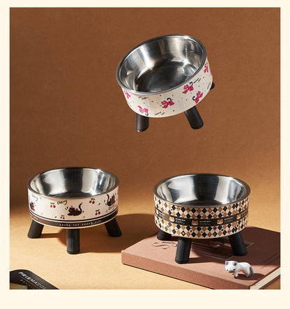 Universal Elevated Pet Food Bowl Cute Design Neck Support Anti Slip Anti Tip Detachable Feeder for Puppies Kittens and Small Pets