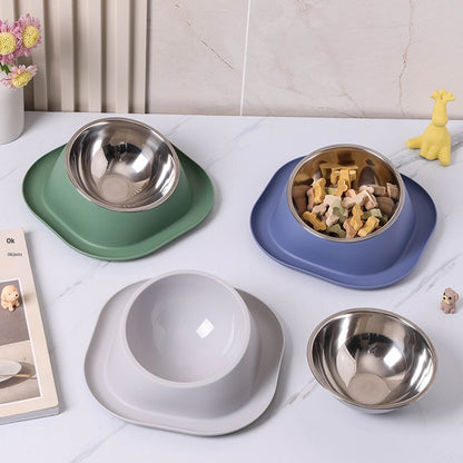 Dog Bowl Double Bowl Ceramic Dog Bowl Anti-Slip Anti-Tip Stainless Steel Pet Bowl Large Capacity Plastic Pet Food Bowl