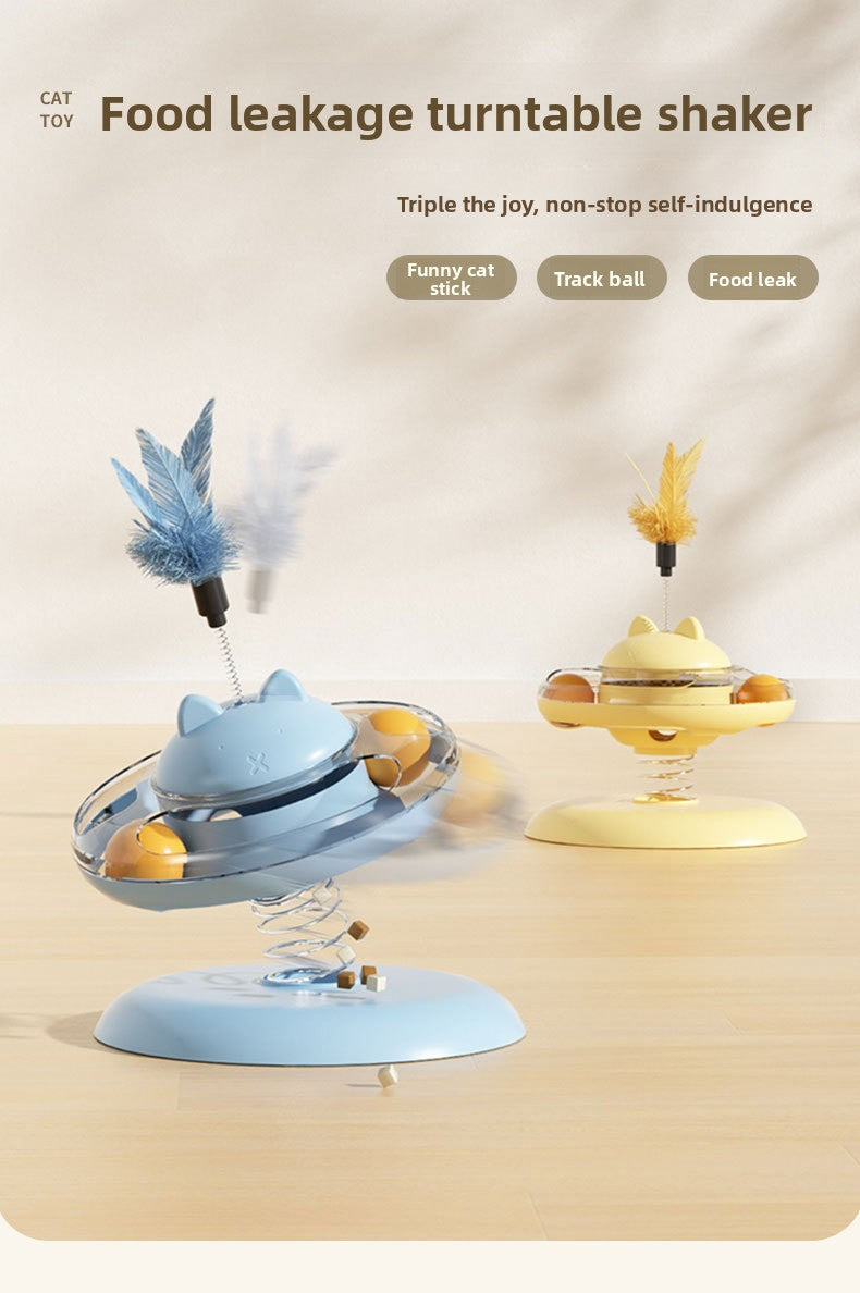 Advanced Self Amusement Cat Toy Automatic Rotating Turntable with Feather Wand and Balls for Indoor Kittens to Play Alone