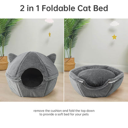 Detachable Foldable Cave Cat Bed Featuring Double Zipper Soft Fur Pad
