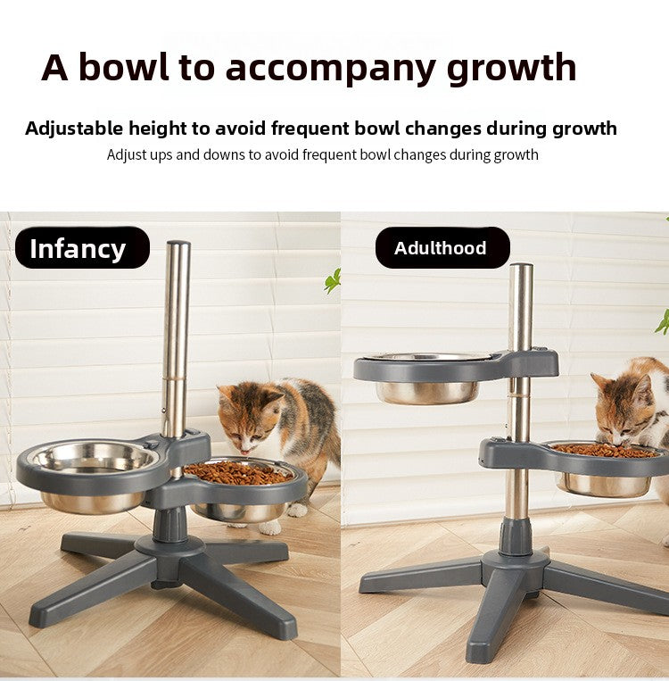 Stainless Steel Adjustable Double Pet Bowl Anti Splash Slip Neck Protection Dog Feeder