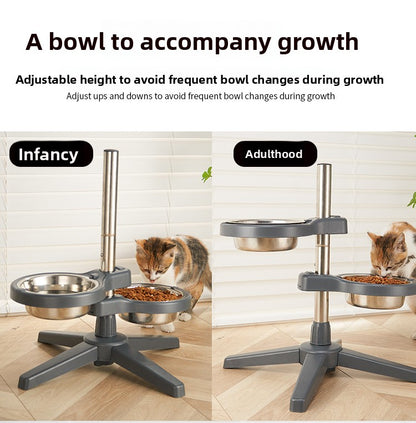 Stainless Steel Adjustable Double Pet Bowl Anti Splash Slip Neck Protection Dog Feeder