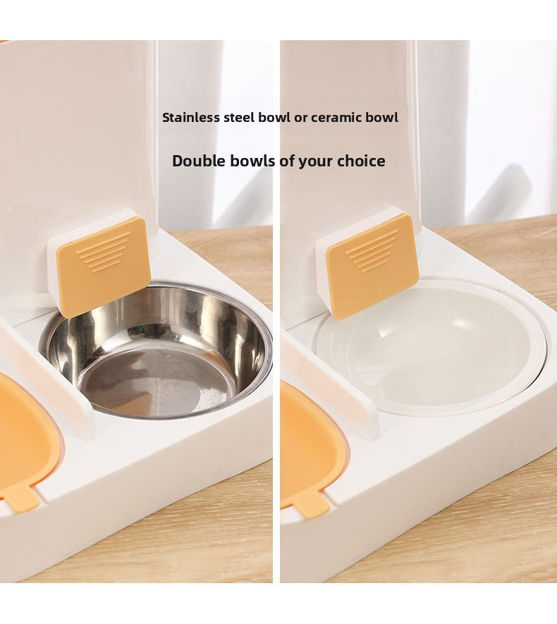 Anti-Tip Cat/Dog Feeder with Large Capacity Automatic Waterer, Ceramic/Stainless Steel Bowls