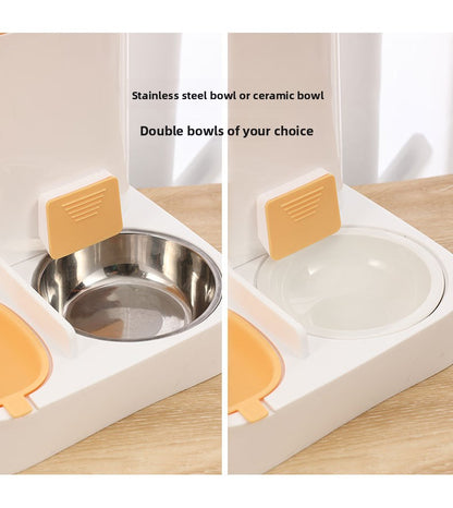 Anti-Tip Cat/Dog Feeder with Large Capacity Automatic Waterer, Ceramic/Stainless Steel Bowls