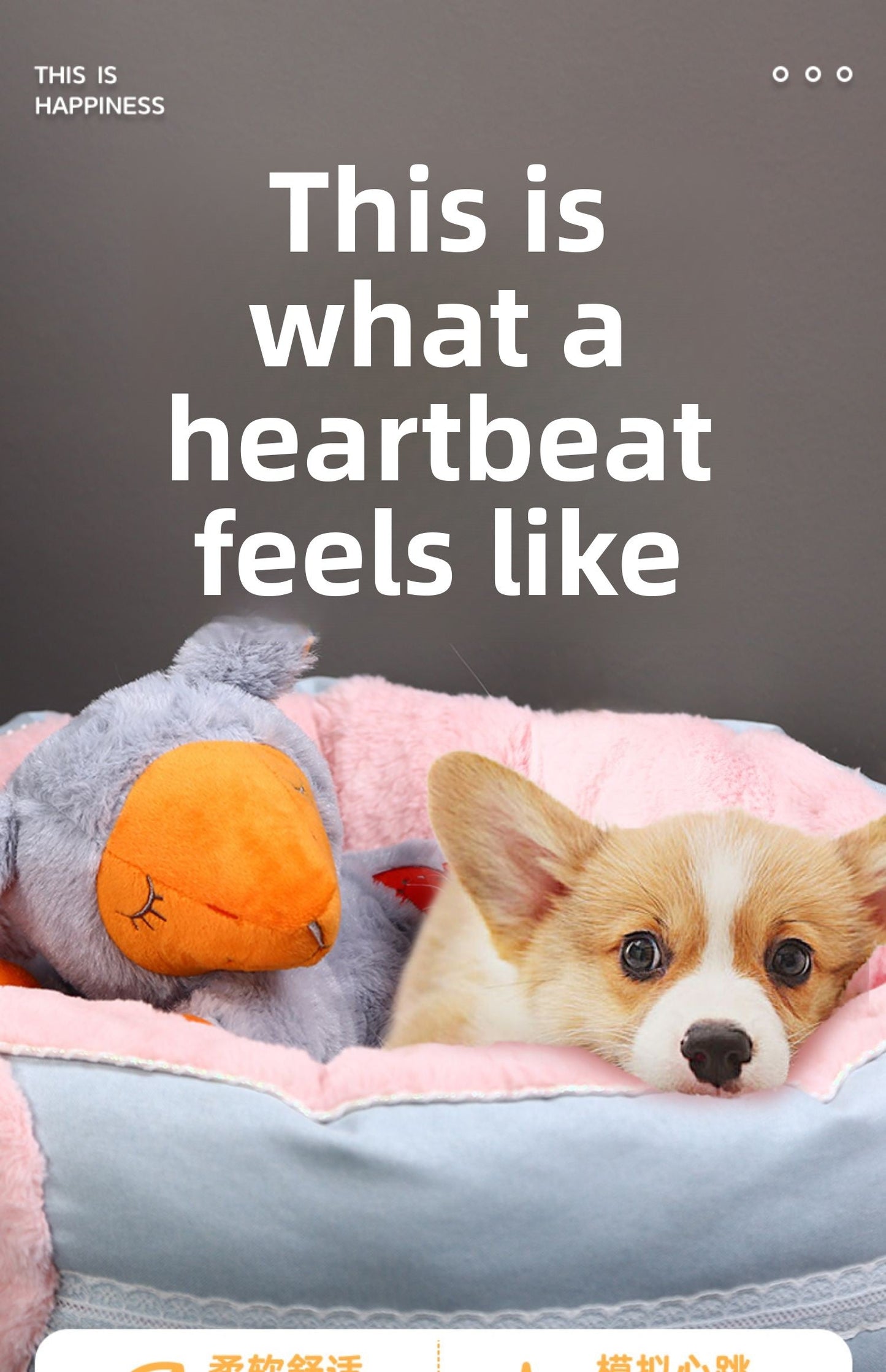 Durable Pet Comfort Pillow Puppy Shape with Simulated Heartbeat Warm Plush Sound Toy