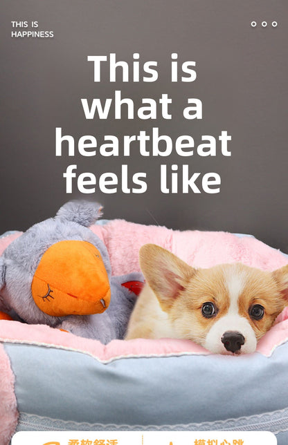 Durable Pet Comfort Pillow Puppy Shape with Simulated Heartbeat Warm Plush Sound Toy