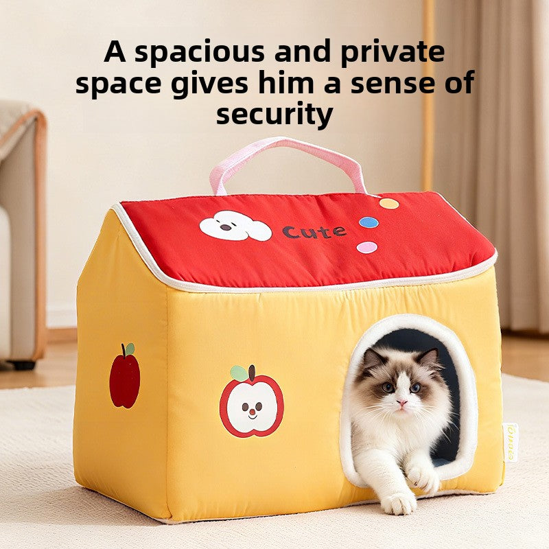 Cat House All-Season Universal Removable Washable Pet House Cat House Fully Enclosed Autumn Winter Warm Plush Dog House