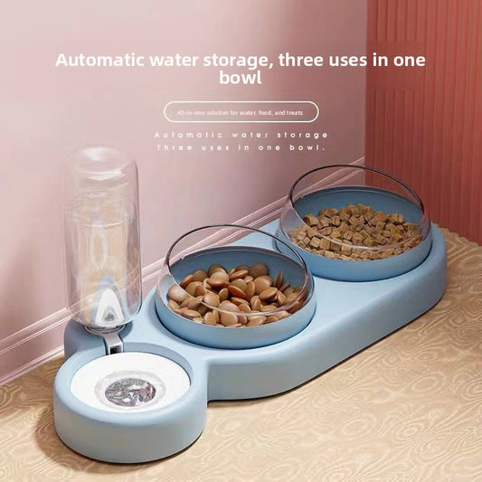 Double Bowl Automatic Cat Feeder and Dog Water Dispenser Adjustable Elevated Pet Bowl Set for Mealtime Comfort and Convenience