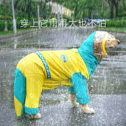 3D Dinosaur Tail Dog Raincoat Waterproof Reflective Pet Rain Poncho for Medium Large Breeds Like Golden Retriever Hooded Rain Gear