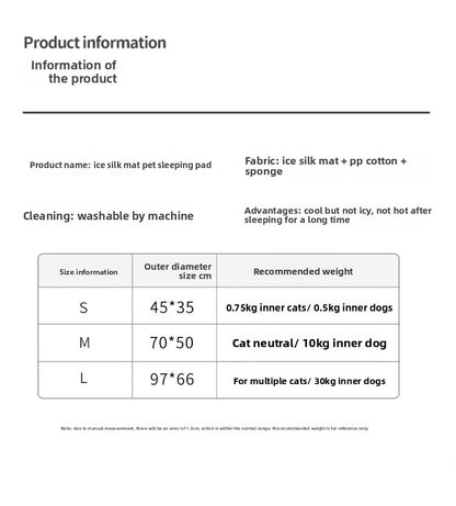 Dog Cat Summer Ice Silk Cooling Mat Pet Bed All Seasons for Small Medium Pets