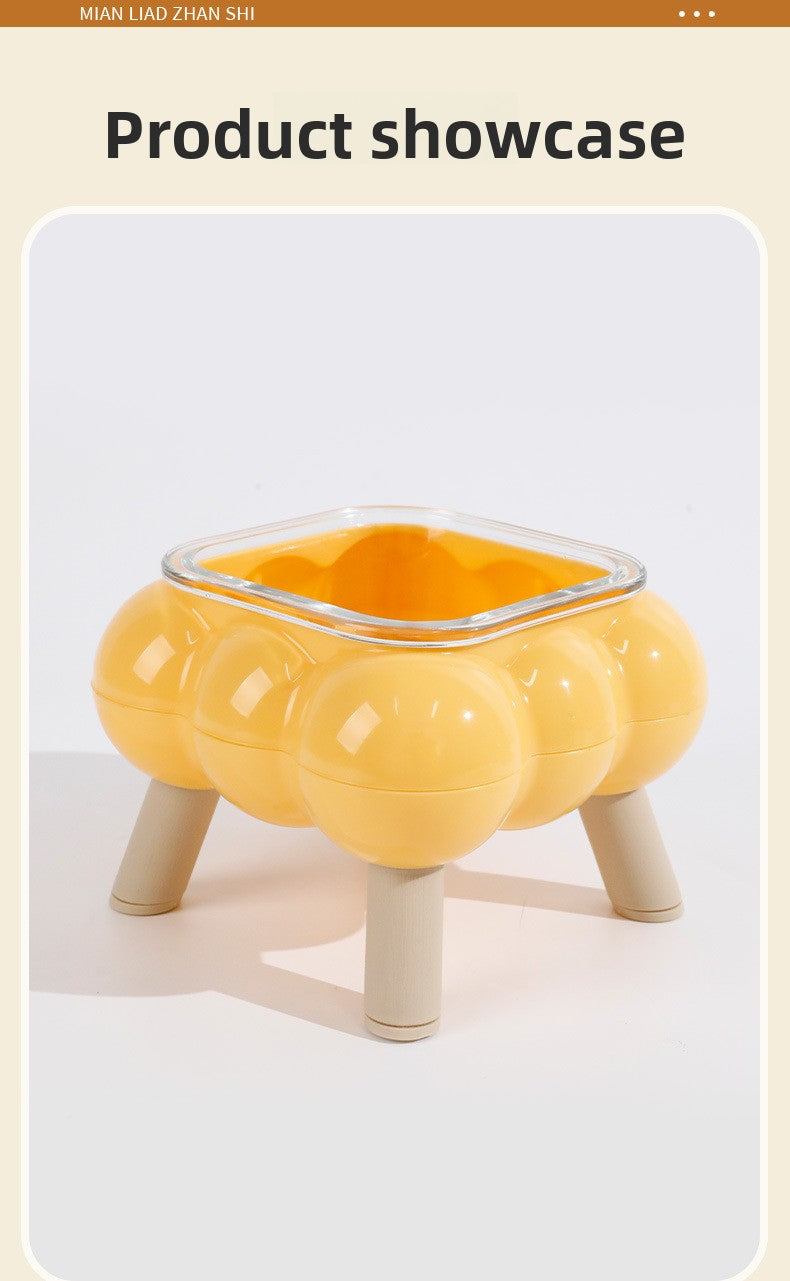 Pipitao Cat Bowl Bubble Glass Design Four Legged High Foot Easy to Clean Pet Feeder