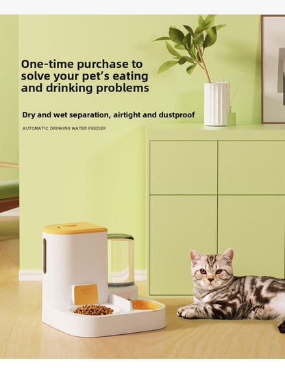 Anti-Tip Cat/Dog Feeder with Large Capacity Automatic Waterer, Ceramic/Stainless Steel Bowls