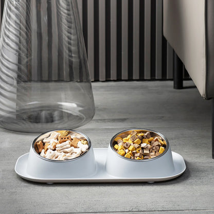 Double Bowl Stainless Steel Pet Bowl with Neck Protection for Cats Dogs