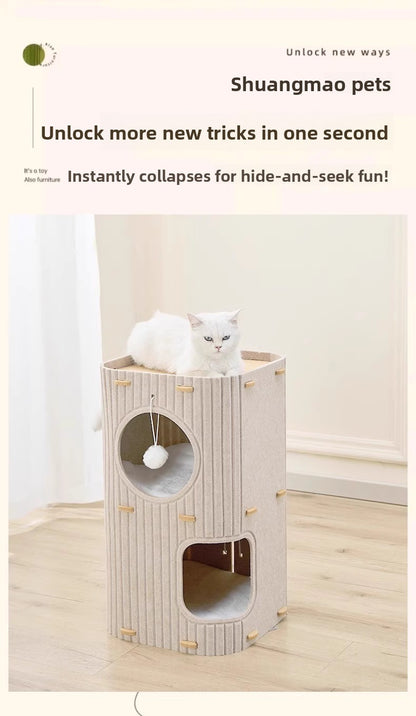 Luxury Multi-layer Pet Cat Tree All-season Design Winter Double-layer Scratching Board Enclosed Cat House