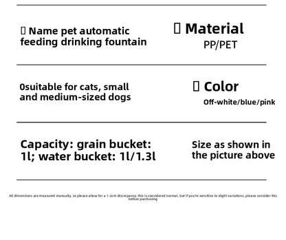 Automatic Cat Dog Water Dispenser with Food Feeder and Grain Storage Bucket