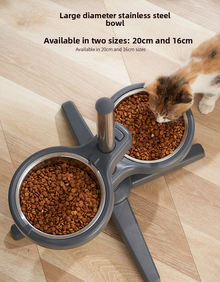 Stainless Steel Adjustable Double Pet Bowl Anti Splash Slip Neck Protection Dog Feeder