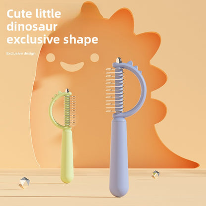 Double Sided Cat Comb for Shedding Small Dinosaur Cute Design Pet Grooming Brush Massage Knot Comb Macaron Colors Long Hair Short Hair