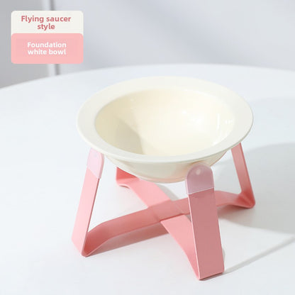 Premium Ceramic Cat Food Bowl Flying Saucer Shape Ergonomic Neck Support Dish for Healthy Eating Anti Choke and Digestive Aid Pet Supplies