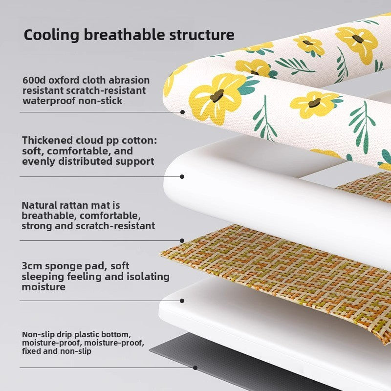 Elevated Cooling Dog Bed Summer Gel Cooling Mat with Neck Protection Removable Washable Cover Thickened Pet Bed for Medium Large Dogs Cats