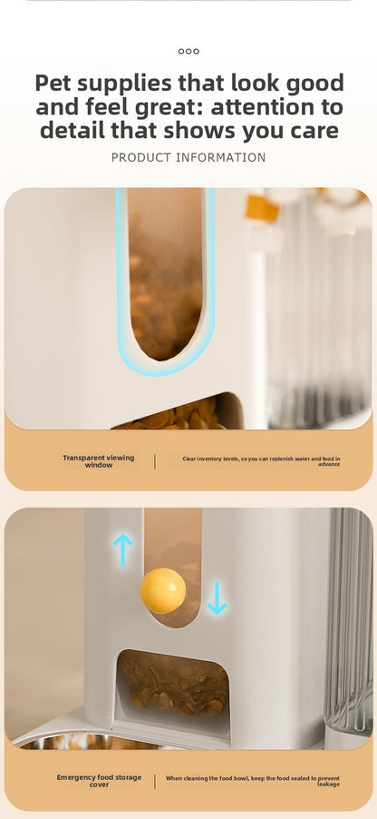 Stainless Steel Cat Bowl Dog Bowl Automatic Water Dispenser with Dry Wet Food Separation Large Capacity Pet Feeder Drinking Fountain Quiet Pump