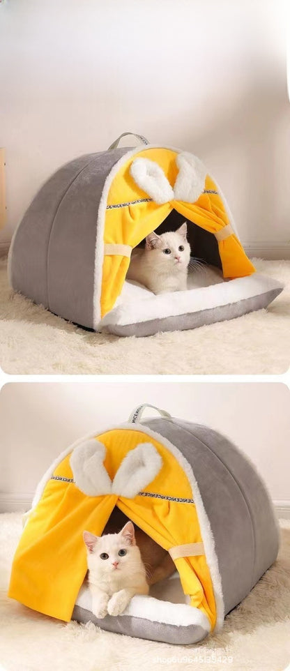 Household Cat House Dog House Kitten Bed Winter Warm Tent House Semi-Enclosed All-Season Universal
