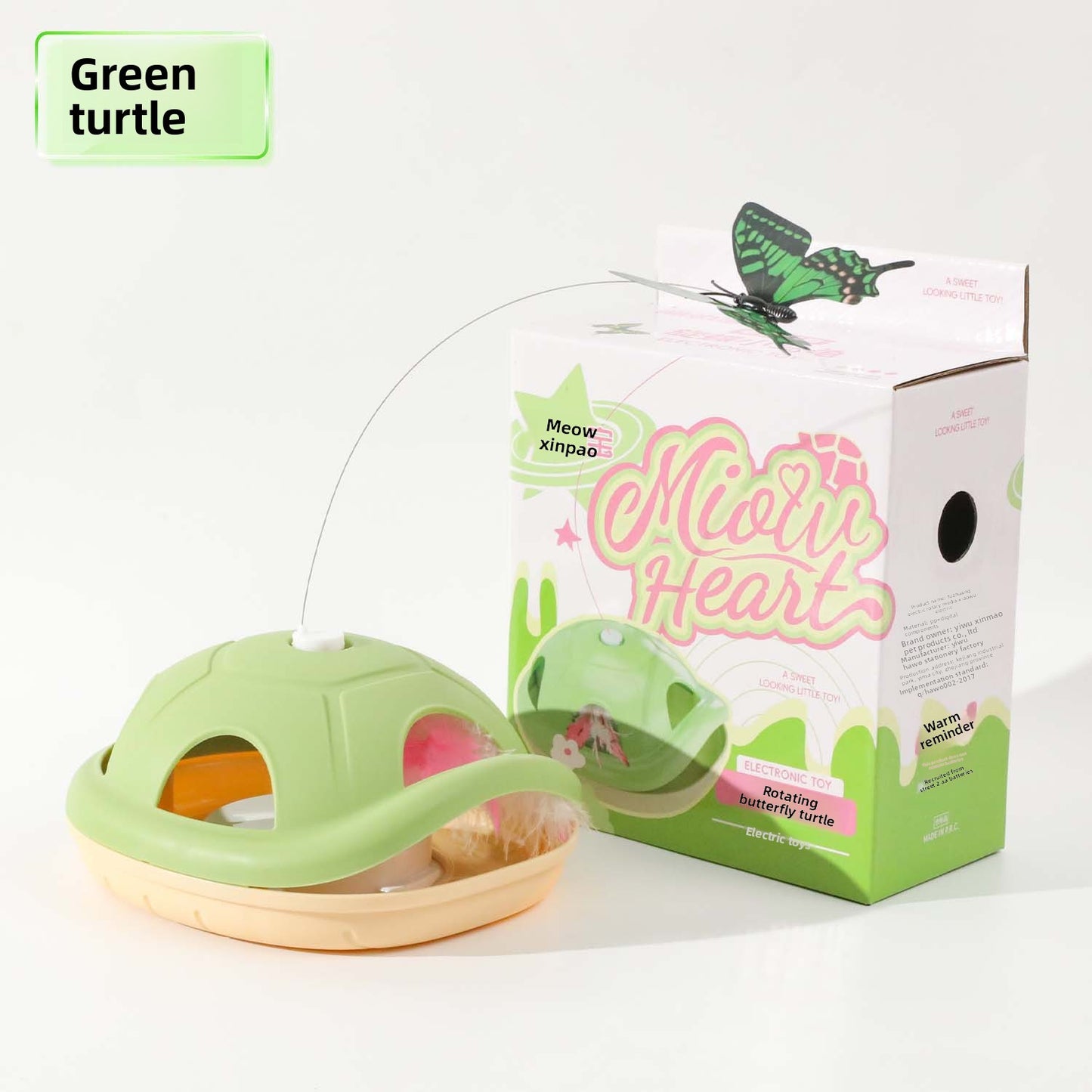 Energy-Consuming Cat Toy Meow Heart Treasure Box with Electric Rotating Turtle