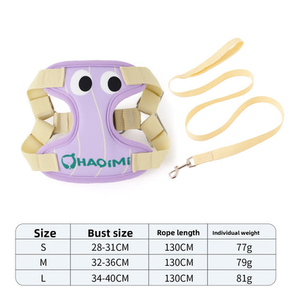 Big Eyes Cute Dog Harness and Leash Set Anti Escape Reflective Adjustable Chest Strap for Small Dogs Outdoor Travel Walking