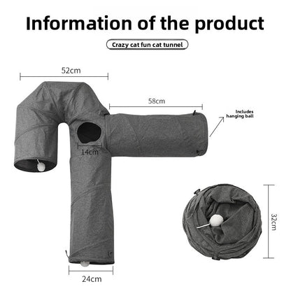 Hot-Selling New Four-Hole Three-Way Curved Foldable Scratch-Resistant Cat Tunnel Pet Toy