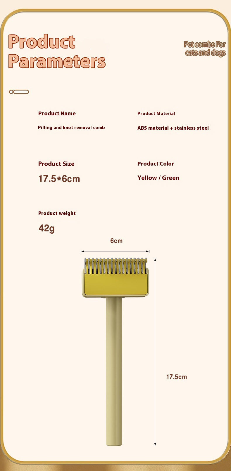 Pet Dematting Thinning Comb for Dogs Cats Removing Loose Hair