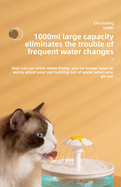 Cat Water Fountain 2L Automatic Circulating Flower Design with LED Light and Filter for Healthy Hydration