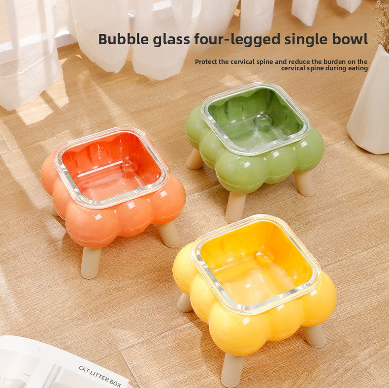 Pipitao Cat Bowl Bubble Glass Design Four Legged High Foot Easy to Clean Pet Feeder