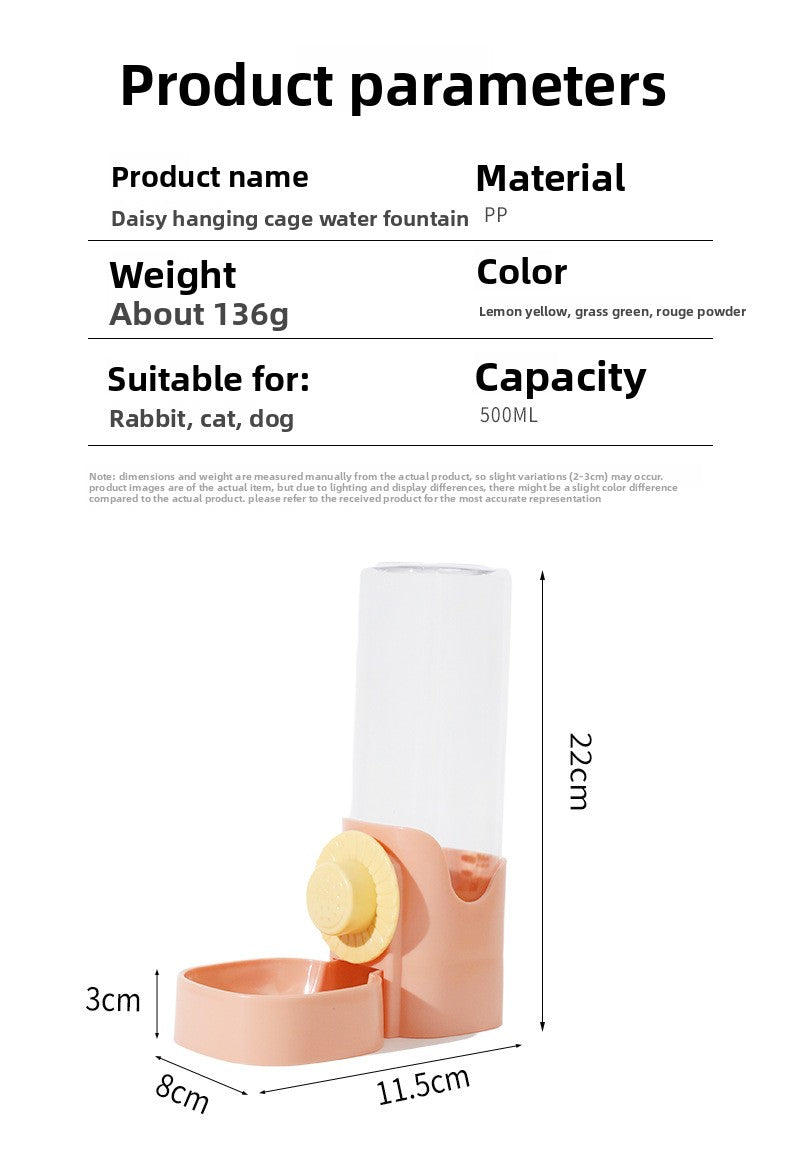Original Daisy Hanging Cage Automatic Pet Water Dispenser Large Capacity Dog Cat Water Bottle Feeder