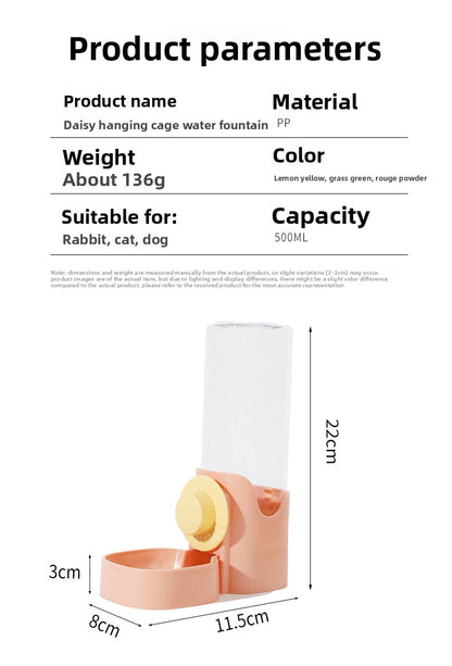 Original Daisy Hanging Cage Automatic Pet Water Dispenser Large Capacity Dog Cat Water Bottle Feeder