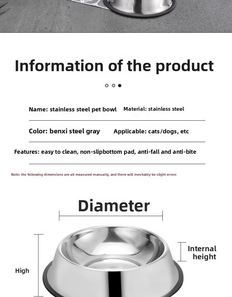 Stainless Steel Anti-Spill Dog Food Bowl Extra Large Non-Slip Rice Dish