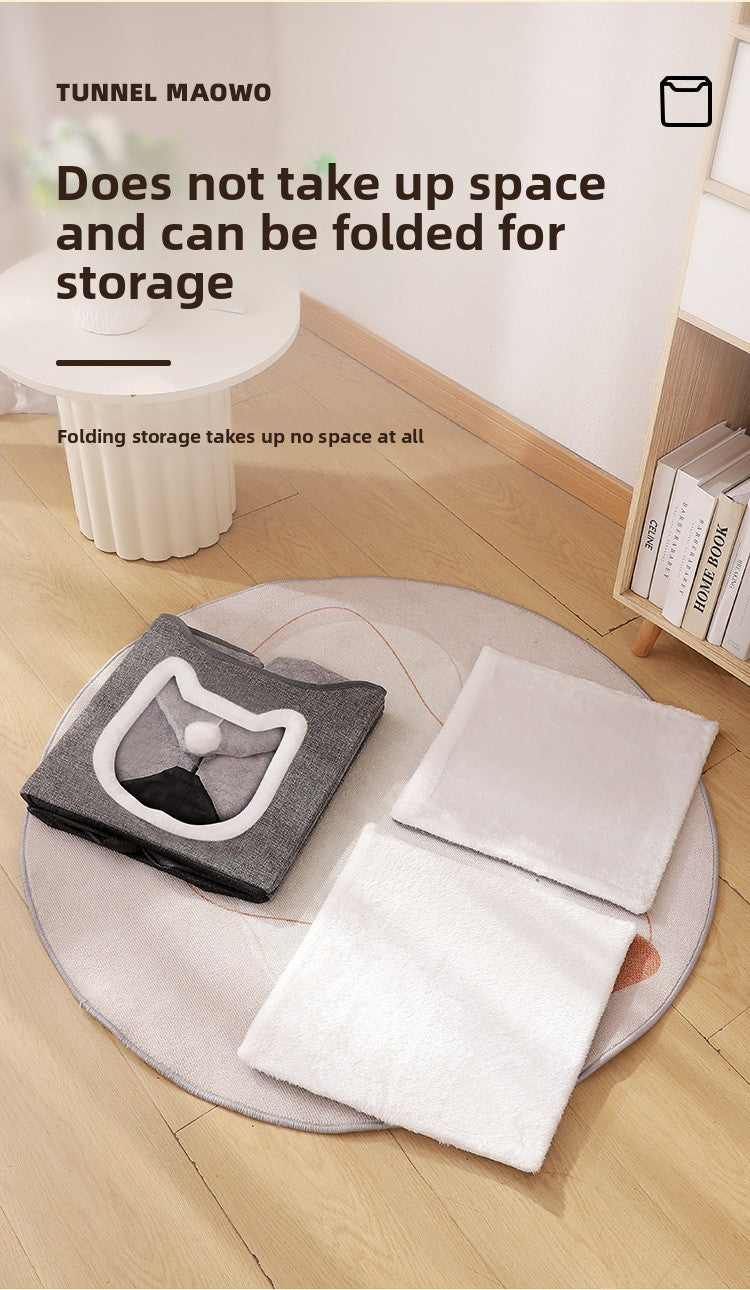 Warm Foldable Cat Villa Storage House Featuring Scratching Board All Year