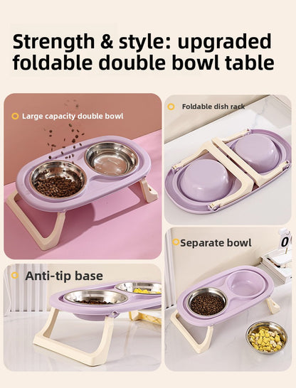 High Legged Foldable Dog Bowl Large Capacity Anti-Tip Slow Feeder Bowl Waterproof Pet Bowl for Dogs Cats Outdoor Indoor Use Easy Carry Travel Bowl