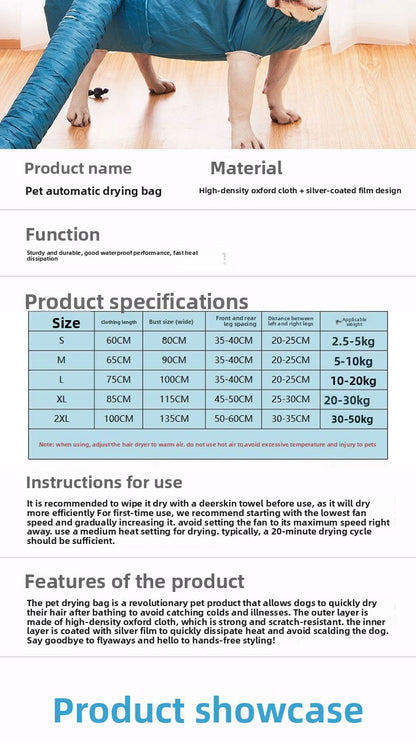 Large Dog Bathing Quick Dry Hair Dryer Box Pet Drying Bag for Cats and Dogs Fast Drying Portable Pet Dryer