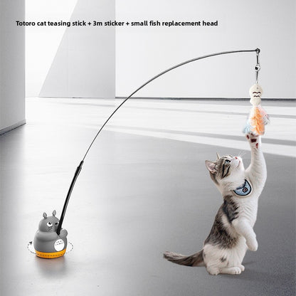 360 Deg Rotating Totoro Cat Teaser Wand Steel Wire Fish Head Bell Boredom Relief Toy