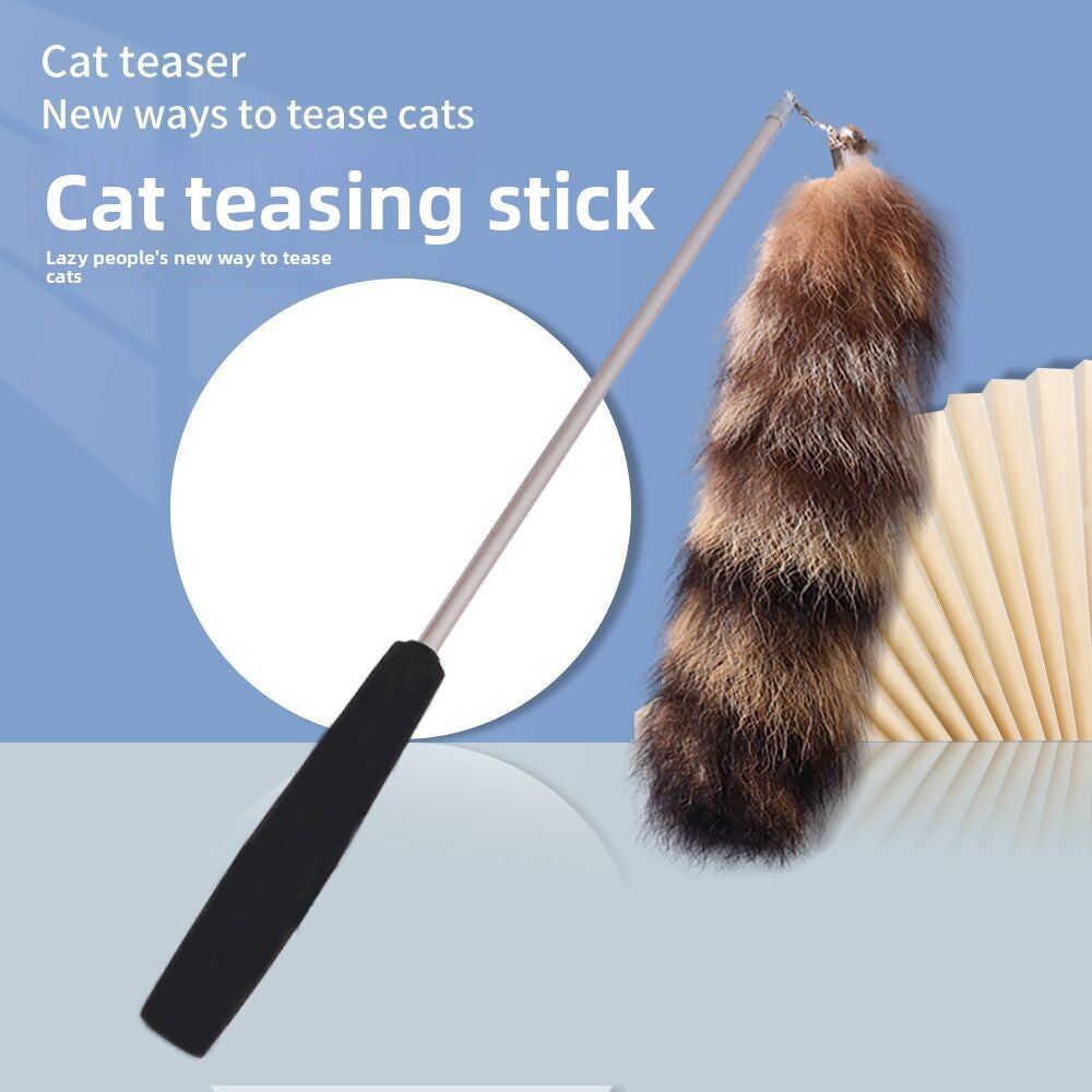 Three-Section Telescopic Feather Cat Toy Teaser Wand Replaceable Head Set