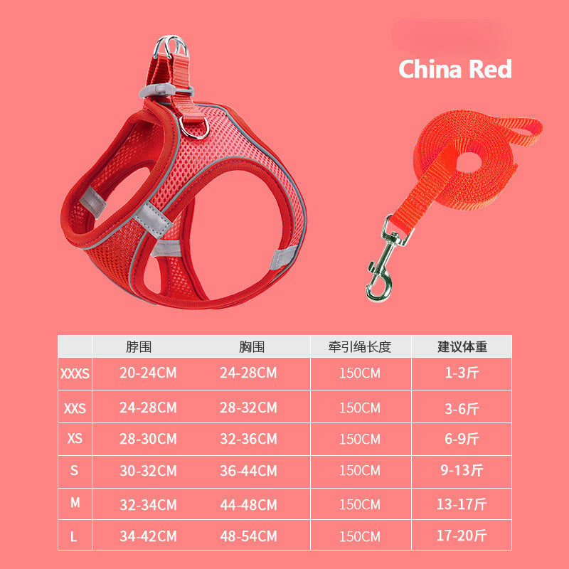 New Pet Vest-Style Pet Harness Reflective Breathable Cat Dog Leash Walking Leash Dropshipping