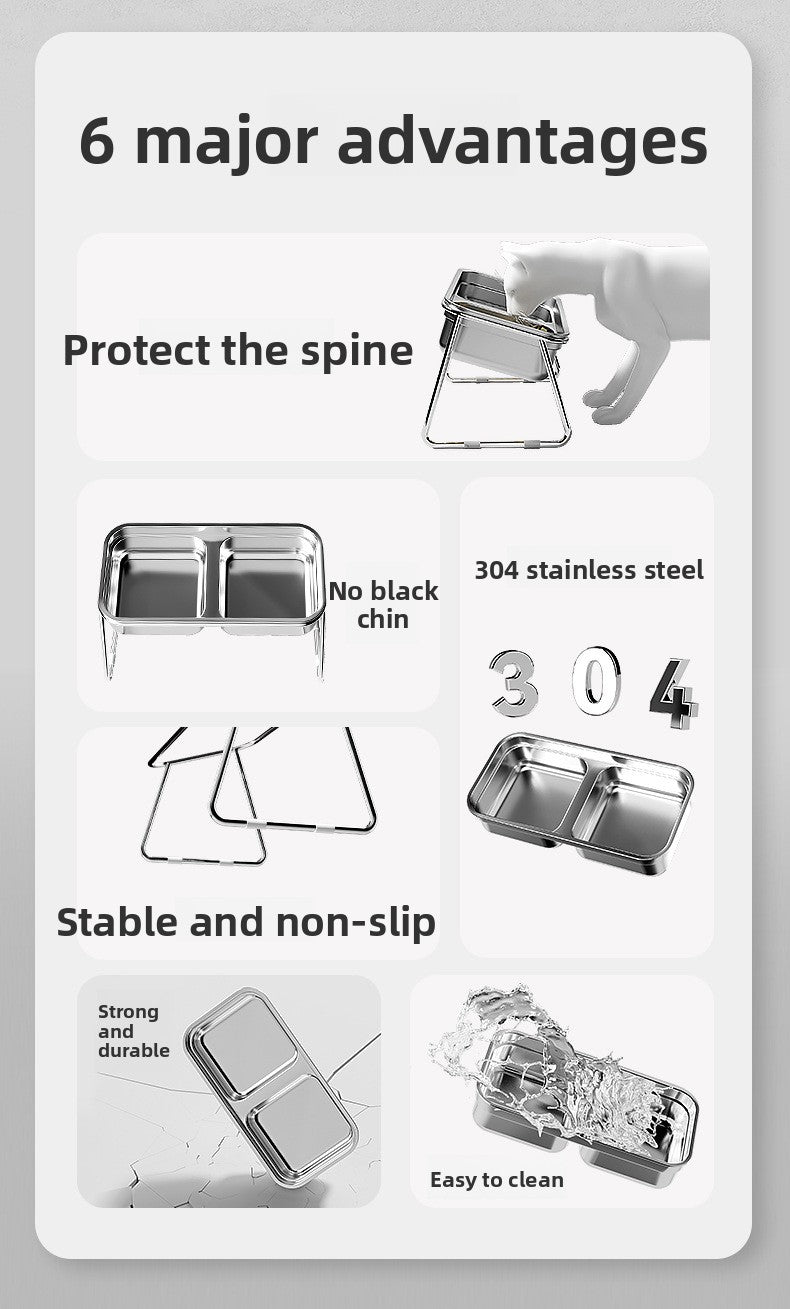 Stainless Steel Double Cat Bowl Anti Tip Pet Food and Water Dish Non Slip Elevated Dog Bowls for Feeding and Drinking