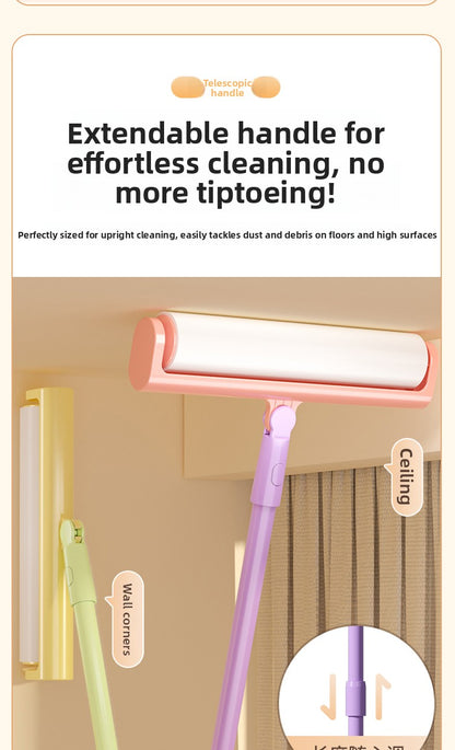 Extra Long Handle Lint Roller for Pet Hair and Dust Sticky Roller Brush with 6 Replaceable Adhesive Sheets Multi Surface Floor Sweeper Magic Hair Remover