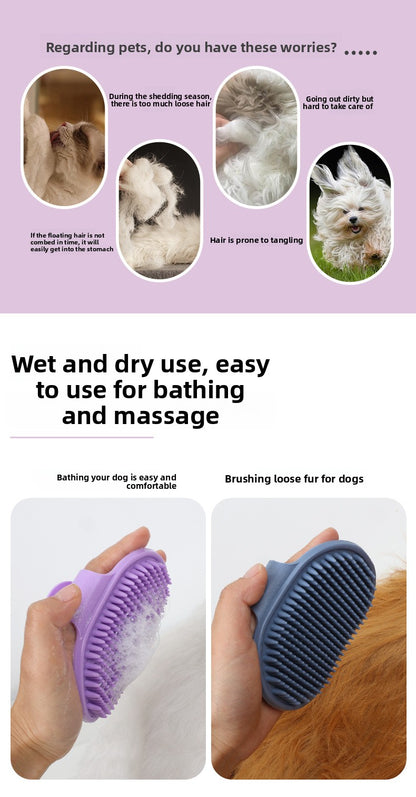 Adjustable Pet Bath Brush Dog Massage Grooming Tool for Wet and Dry Hair Removal Cat Deshedding Brush with Comfort Handle for Bathing Time