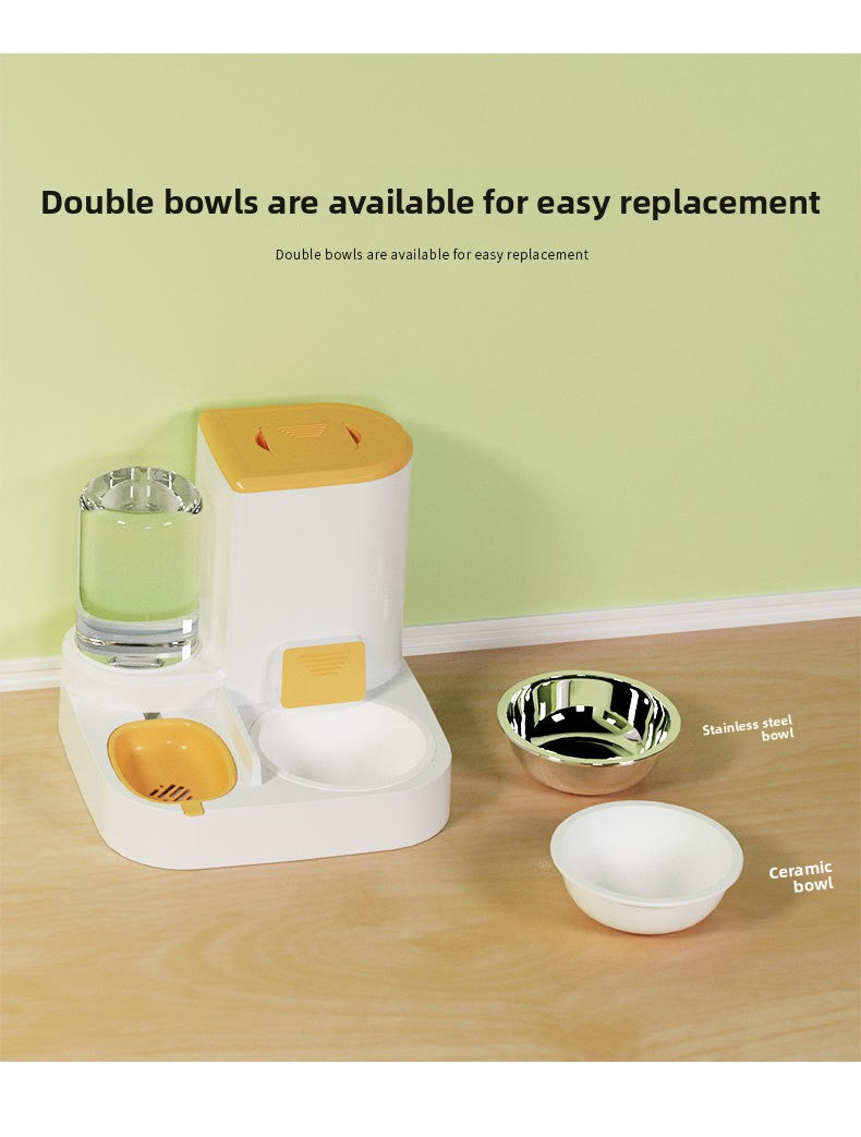 Anti-Tip Cat/Dog Feeder with Large Capacity Automatic Waterer, Ceramic/Stainless Steel Bowls
