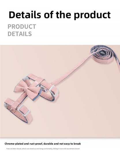Soft Cotton I-Shaped Cat Leash with Butterfly Knot Anti-Escape
