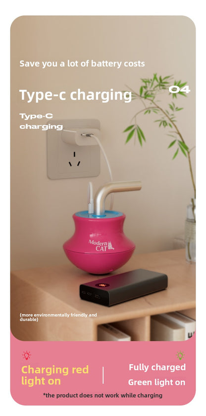 Interactive Cat Toys Laser Pointer Automatic Rotating Wand with Feather Teaser for Kittens Indoor Entertainment Exercise and Energy Consumption