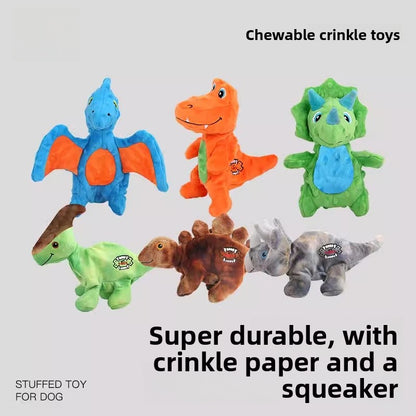 Dog Sound Plush Dinosaur Toy with Crinkle Paper for Durable Chewing
