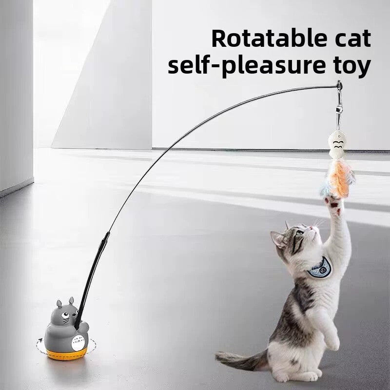 360 Deg Rotating Totoro Cat Teaser Wand Steel Wire Fish Head Bell Boredom Relief Toy
